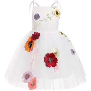 IDOPIP Baby Girls Embroidery Flower Tutu Dress Summer Sleeveless Backless Princess Birthday Party Dresses Tulle Bow Sundress