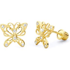 14k Yellow Gold Butterfly Stud Earrings with Screw Back