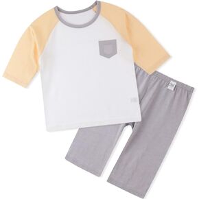 OrganicBoom Big Girl Boy Certified 100% Organic Cotton Lightweight Three-Quarter Outfit Tee Pants Set Easywear Playwear