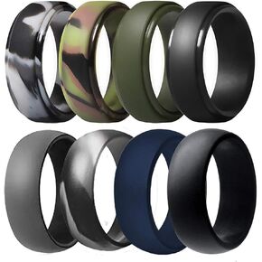 Silicone Wedding Ring for Men, Breathable Rubber Wedding Bands for Crossfit Fishing Hunting-8 Pack