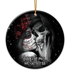 Skull Couple Love Ornaments for Christmas Tree Decorations 2D FLAT (Not 3D Ornament), Gifts for Valentine's Day Her Him Lovers Men Women Engagement Wedding Anniversary Car Accessories (01)