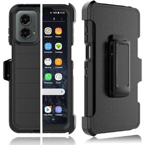 Tekcoo Case for Motorola Moto G 2024 [5G Only] | XT2417 with [Built-in Screen Protector] Holster Locking Belt Clip [Military Grade 12FT Drop Tested] Full Body Kickstand Cover [Black]