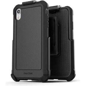 Encased Heavy Duty Belt Clip Case Designed for iPhone XR - Military Spec Protection with Holster and Tempered Glass Screen Protector (Black)