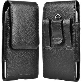Takfox Leather Cell Phone Holster for iPhone 15 Pro Max, 15 Pro, 15, 15 Plus, 14, 14 Pro, 13, 13 Plus, 12 Mini, 11 Pro, XR, Xs, X, XS Max, 8 7, 6s Plus Phone Belt Holder Carrying Pouch Case, Black