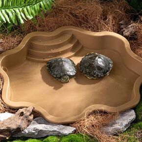 Turtle Bathing Pool, Reptile Feeding Dish Water Pot, Landscape Fish Tank Decoration, Lizard Turtle Bathing Pool for Aquatic Climbing Pet - Earthy Yellow