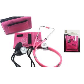 EMI NK-330 6 Piece Nurse Kit - Pink - Sprague Rappaport Stethoscope, Aneroid Sphygmomanometer, and Pocket Organizer Set (Includes Chart Pen, 5.5 in. Lister Bandage Scissors, Pen Light)