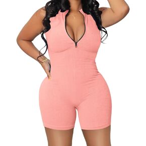 المرأة عارضة أكمام قصيرة رومبير الصيف زمم قطعة واحدة Bodycon حللا