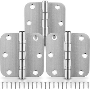 Ball Bearing Door Hinges, 3.5 Inches Door Hinges, 5/8'' Radius Corner Commercial Grade Stainless Steel Hinges, Heavy Duty, Smooth and Quiet, Non Removable Pin, Brushed Nickel, 3 Pack