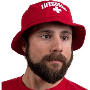 Ann Arbor T-shirt Co. Lifeguard Bucket Hat | Professional Guard Red Sun Cap Men Women Costume Uniform - Red