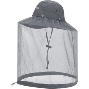Bucket Hat Sun Protection Hat with Foldabel Net Men Women Sun Hat for Hiking Travel Beach Fishing, Light Grey