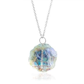 Natural Angel Aura Quartz Crystals Pendant Necklace, Pear Cabochon Gemstone, Energy Healing Crystals, Birthday, Gift for Her, Gemstone Jewelry 18 inch AAA+ Quality (Angel aura A)