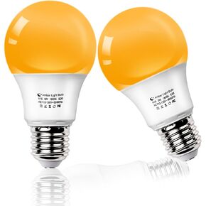 Amber Sleep Light Bulbs, Blue Light Blocking, A19 9W(60 Watt Equivalent) Dim Light Bulbs for Lamp, 1800K Warm Light Bulbs, E26 for Healthy Sleep, Bedroom, Kids Room, 2 Pack