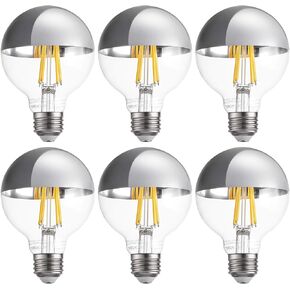 TORCHSTAR Dimmable Half Chrome Light Bulb, 7W (75W Eqv.), Anti Glare LED Light Bulbs, UL Listed, E26 Gold Dipped Bulb, G25 Globe Light Bulbs for Bathroom, Vanity, Mirror, 3000K Warm White, Pack of 6