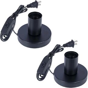 Industrial Table Lamp Base,Small Polished Metal Desktop Light Sockets Base Only,Vintage E26/E27 Edison Screw Light Bulb Holder Base 5.57ft Cord on/Off Switch with US Plug(Black Color)