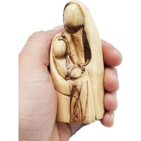 Zuluf Small Olive Wood Catholic Christian Statue Hand Made in Bethlehem - for Table top or Holding Family Blessing Statue from Holy Land 3.7 inches ZHOF-031