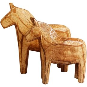 KiaoTime Set of 2 Neutral Painting Dala Horse - Swedish Dala Horse Statue - Vintage Unfinished Wooden Horse Figurine Statue Horse(CAN Painting by Yourself) (Dala Horse)