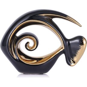 Black Gold Ceramic Fish Figurines - Coastal Home Decor, Modern Ocean Centerpieces for Living Room, Dining Area, Bathroom, Office, Coffee Table, Beach House, Nautical, Seaside, Entrance, Shelf Display