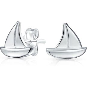 Bling .925 Sterling Silver Personalized Nautical Sail Boat Sea Lover Ocean Vacation Ship Sailboat Drop Stud Earrings Pendant Necklace For Women Teen Customizable