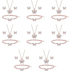 Bridesmaid Jewelry Set for Women Girls,18K Gold & Silver & Rose Gold Plated Butterfly Pendant Necklace Earrings Bracelet Set,Bridesmaid Gift for Wedding/Proposal/Party/Anniversary