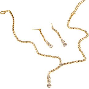 COLORFUL BLING Rhinestone Teardrop Infinity Pendant Necklace Zircon Dangle Earring Jewelry Sets（Gold）