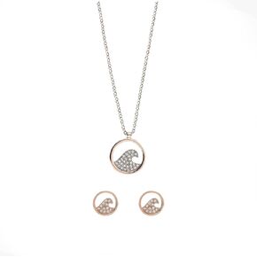 Pura Vida Rose Gold Pave Wave Necklace & Earring Set - Rose Gold Jewelry for Women, Matching Necklace & Earrings Set - Rose Gold Necklace & Stud Earrings with Cubic Zirconia - 2-Piece Jewelry Pack