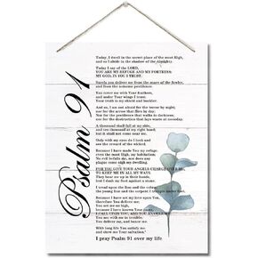 Psalms 91 Christian Inspirational Quote Decor Sign, Spiritual Wall Decor Sign, Hanging Printed Wall Plaque Wood Signs, Christian Bible Quote Print Biblical Verses Scripture Baptism Gift 10X7.8inch