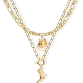 Cowboy Hat Boot Pendant Necklace for Women Layer Dainty Western Cowgirl Hat Boots Charms Chain Necklace Shell Necklaces Summer Seashell Beach 18k Starfish Surfer Jewelry Gift