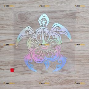 Holographic Iridescent Color, 6 Inches - Hawaii Hibiscus Flower Tribal Turtle Vinyl Decal Sticker - for Car Boat Laptop 05081 No Background Die-Cut