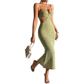 SOLY HUX Women's Cut Out Cami Dress Spaghetti Strap Backless Midi Bodycon Dress