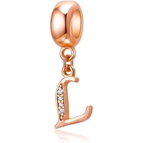 Rose Gold Letter Charms 925 Sterling Silver Alphabet Initial A~Z Charm Letter Beads fit Pandora European Bracelets for Mom Wife Daughter Gift