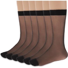 6 Pack Women's Sheer Nylon Ankle Socks Crew Stocking Ultra Thin See Through Calf High Socks for Women