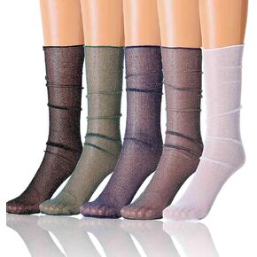 5 Pairs Sparkly Socks Sheer Glitter See Through Socks Colorful Sheer Lace Socks for Women and Girls