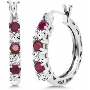 Gem Stone King 925 Sterling Silver Red Ruby and White Lab Grown Diamond Accent Women's Hoop Earrings (0.83 Cttw, 22MM = 0.85 inches Diameter)