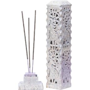 برج البخور المصنوع يدويًا من حجر الصابون من كروكون، مبخرة شموع على شكل أوراق الفيل، مبخرة برج البخور | حامل ضوء الشاي | ديكور غرفة المعيشة، المطبخ، العطر المنزلي، حجم الهدية - 11 × 3 × 3 بوصة in Kuwait