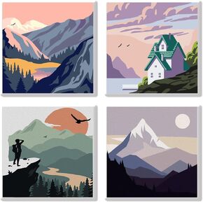 Jasmore Paint by Numbers Kit Framed Set of 4, Beginner Friendly, Canvas Drawings for Adults, Women, Men, Teens, Couples, Friends- Perfect for Room, Home, Wall Decor, Paintwork in Gift Box 20cm x 20cm