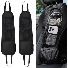 2PCS Car Seat Side Organizer, Multi-Pocket Vehicle Front Seat Storage Bag, Universal Seat Hanging Pocket for Most Cars, SUVs and Trucks, Can Hold Purses, Car Interior Accessories for Men Women.