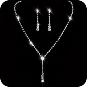 Adzoni Bride Crystal Necklace Earrings Set Bridal Wedding Jewelry Sets Rhinestone Choker Necklace Prom Costume Jewelry Set for Women and Girls, silver