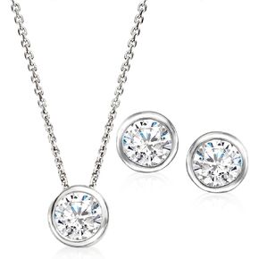 Ross-Simons 2.40 ct. t.w. Bezel-Set CZ Jewelry Set: Pendant Necklace and Stud Earrings in Sterling Silver. 18 inches