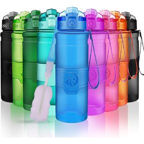 ZORRI 14/17/ 24/32 OZ Water Bottles, BPA Free Tritan Lightweight Leak Proof Sport Bottle with Brush, Lock Feature, Track Marker, and Flip Lid for Kids School, Fitness, Office, Sports & Outdoors