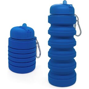 Collapsible Water Bottle 20oz, Travel Portable Sport Water Bottle, Silicone Reusable Leakproof Foldable Water Bottles for Gym Camping Outdoor Hiking, BPA Free