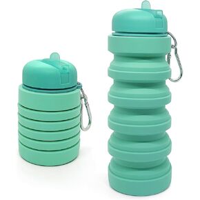 Collapsible Water Bottle 20oz, Travel Portable Sport Water Bottle, Silicone Reusable Leakproof Foldable Water Bottles for Gym Camping Outdoor Hiking, BPA Free