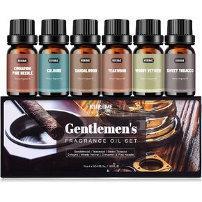 Essential Oils Set, Men Scents Fragrance Oil Essential Oils for Diffuser | Sandalwood, Teakwood, Sweet Tobacco, Cinnamon & Pine Needle, Woody Vetiver, Cologne Aromatherapy Oils for Men, 6x10ml