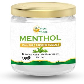 بلورات المنثول مينثا أرفينسيس العلاج العطري لاحتقان الأنف وتخفيف الانفلونزا الباردة 100% نقي من الدرجة الغذائية USP رائع لمستحضرات التجميل والمراهم والبلسم والكريمات وصناعة الصابون 2 أونصة