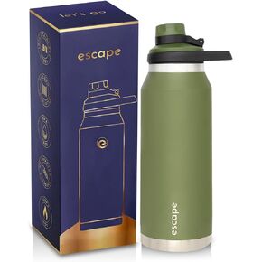 1 Liter Water Bottle Ideal for Gym Dishwasher Safe 34 oz Insulated Stainless Steel that Keeps Hot & Cold Wide Mouth BLACK ESCAPE