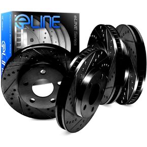 R1 Concepts eLINE Series Front Rear Black Drilled and Slotted Brake Rotors Compatible For 2000-2005 Toyota MR2 Spyder