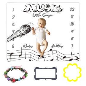 Baby Monthly Milestone Blanket for 1 to 12 Months Baby, Music Notes Month Blanket for Baby Pictures Personalized, Includes Wreath and Frame 60"x40" BTWYLY153
