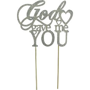 Silver Glitter God Gave Me You Cake Topper for Wedding/Engagement/Marriage Party Decorations