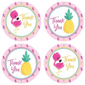Pineapple and Flamingo Thank You Sticker Labels by Adore By Nat - Girl Kids Summer Tropical Party Favor - Set of 30