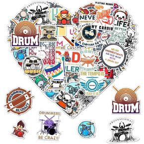 50 Pack Pcs Funny Drummer Stickers for Water Bottles Waterproof Vinyl Laptop Luggage Scrapbooking Drum Music Sticker Packs Bulk Set Adults Teens Boys Girls Aesthetic Small Decals in Saudi Arabia