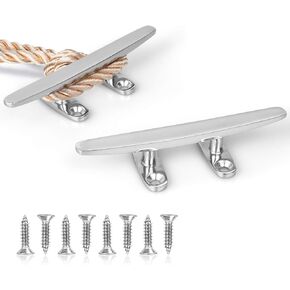 Boat Cleat, Small Dock Cleat 4 inch Open Base, Heavy Duty 316 Stainless Steel, Curtain Tie, Hook, Include Installation Screws (2 pcs)